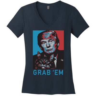 Funny Trump Cat Grab Em Cat Women's V-Neck T-Shirt