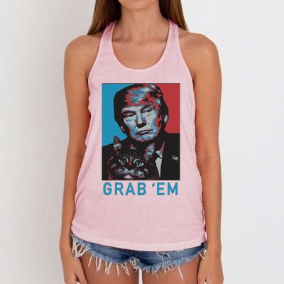 Funny Trump Cat Grab Em Cat Women's Knotted Racerback Tank