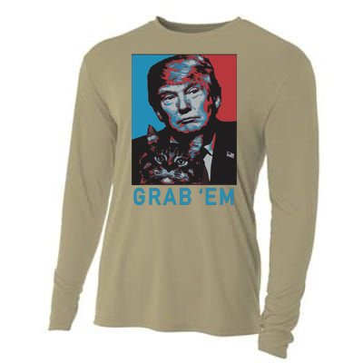 Funny Trump Cat Grab Em Cat Cooling Performance Long Sleeve Crew