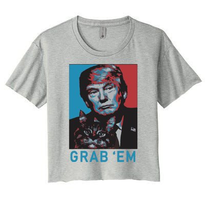 Funny Trump Cat Grab Em Cat Women's Crop Top Tee