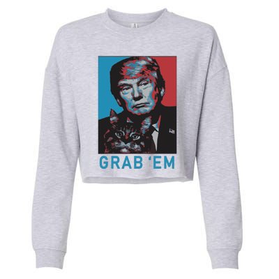 Funny Trump Cat Grab Em Cat Cropped Pullover Crew