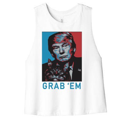 Funny Trump Cat Grab Em Cat Women's Racerback Cropped Tank