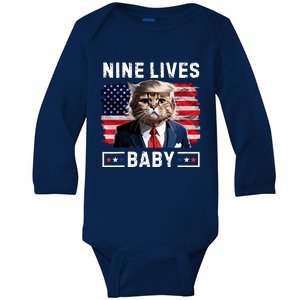 Funny Trump Cat 9 Lives Baby Nine Lives Cat Baby Long Sleeve Bodysuit