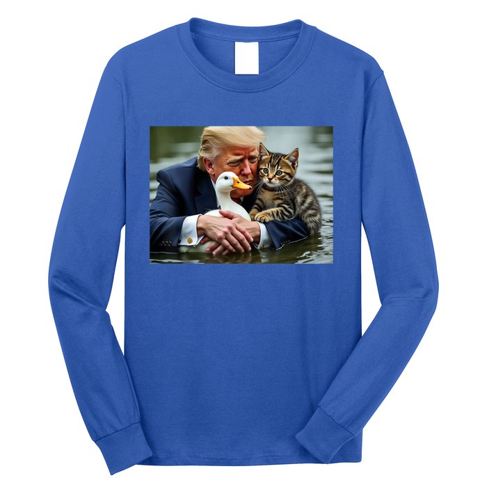 Funny Trump Cat And Duck Memes Christmas Halloween Vote Sign Long Sleeve Shirt