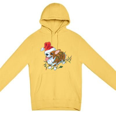 Funny Tangled Christmas Lights Corgi Dog Premium Pullover Hoodie