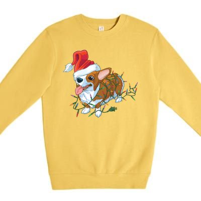 Funny Tangled Christmas Lights Corgi Dog Premium Crewneck Sweatshirt