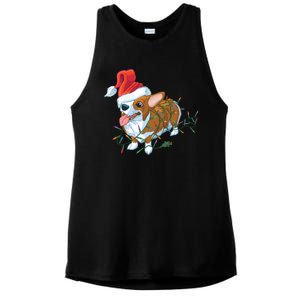 Funny Tangled Christmas Lights Corgi Dog Ladies PosiCharge Tri-Blend Wicking Tank