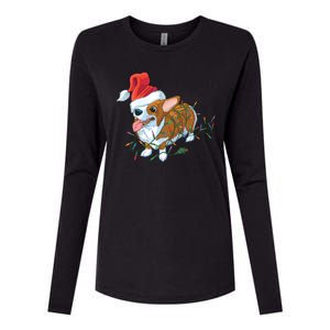 Funny Tangled Christmas Lights Corgi Dog Womens Cotton Relaxed Long Sleeve T-Shirt