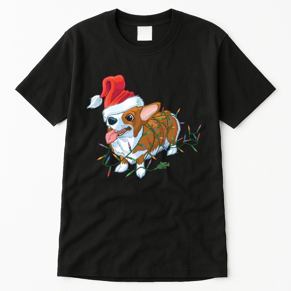 Funny Tangled Christmas Lights Corgi Dog Tall T-Shirt