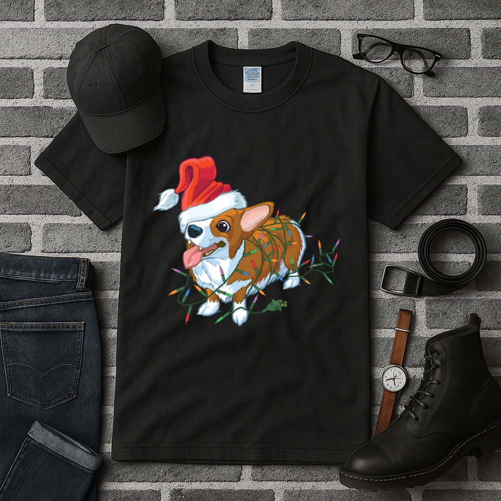 Funny Tangled Christmas Lights Corgi Dog Tall T-Shirt