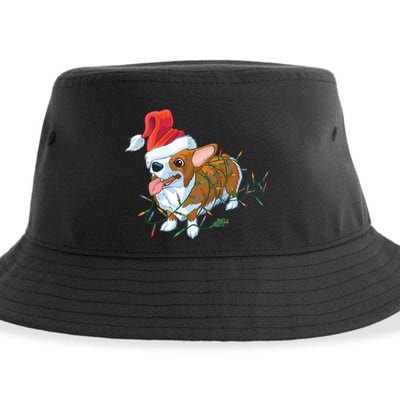 Funny Tangled Christmas Lights Corgi Dog Sustainable Bucket Hat