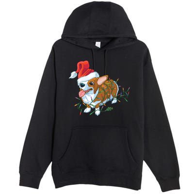 Funny Tangled Christmas Lights Corgi Dog Premium Pullover Hoodie