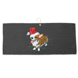 Funny Tangled Christmas Lights Corgi Dog Large Microfiber Waffle Golf Towel