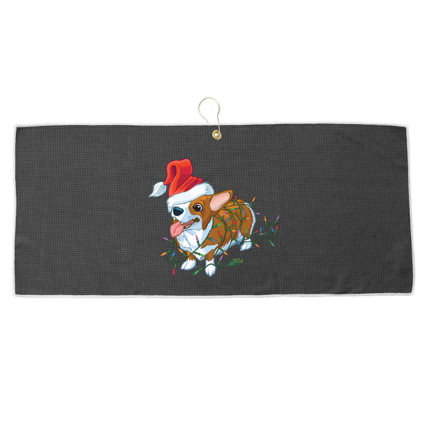 Funny Tangled Christmas Lights Corgi Dog Large Microfiber Waffle Golf Towel