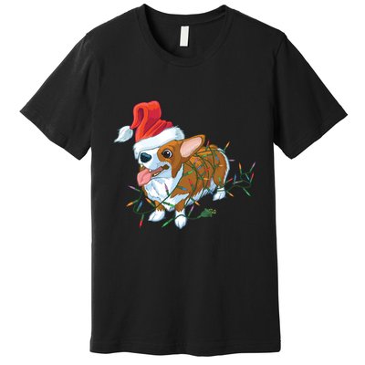 Funny Tangled Christmas Lights Corgi Dog Premium T-Shirt