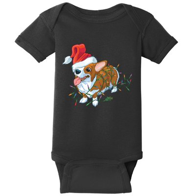 Funny Tangled Christmas Lights Corgi Dog Baby Bodysuit