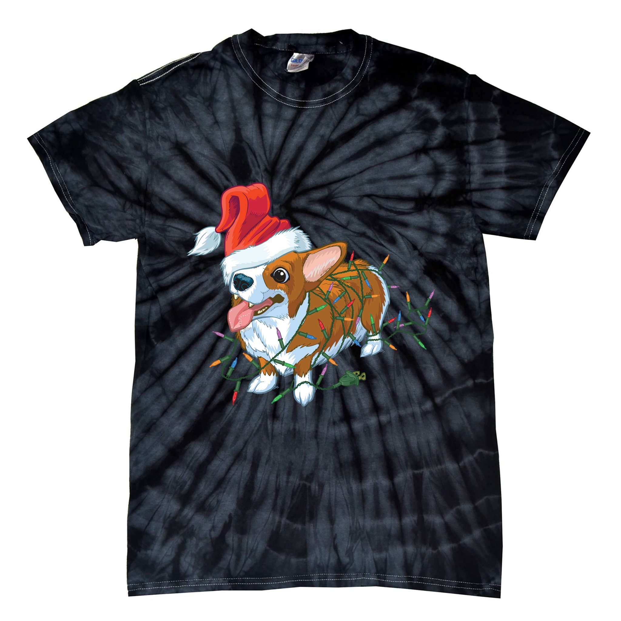 Funny Tangled Christmas Lights Corgi Dog Tie-Dye T-Shirt