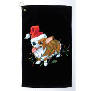 Funny Tangled Christmas Lights Corgi Dog Platinum Collection Golf Towel