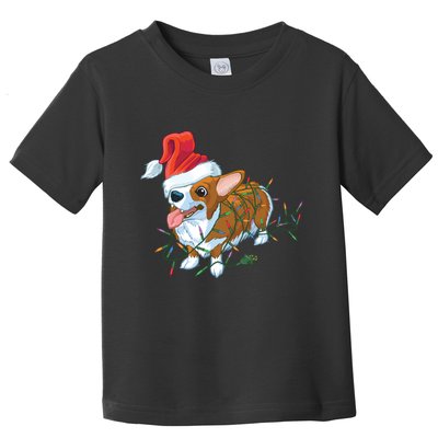 Funny Tangled Christmas Lights Corgi Dog Toddler T-Shirt