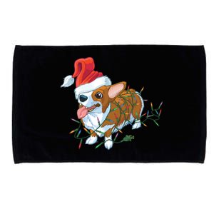 Funny Tangled Christmas Lights Corgi Dog Microfiber Hand Towel