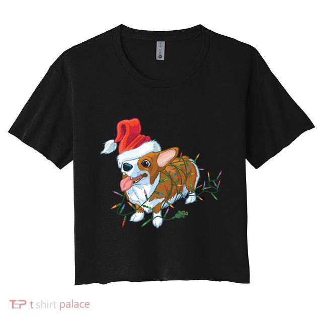 Funny Tangled Christmas Lights Corgi Dog Crop Top