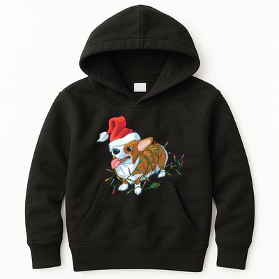Funny Tangled Christmas Lights Corgi Dog Kids Hoodie