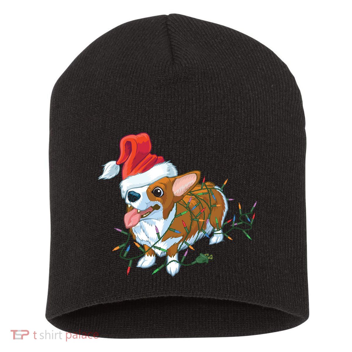 Funny Tangled Christmas Lights Corgi Dog Short Acrylic Beanie