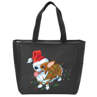Funny Tangled Christmas Lights Corgi Dog Zip Tote Bag