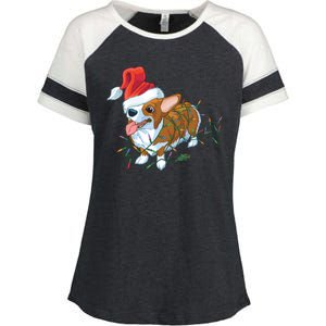 Funny Tangled Christmas Lights Corgi Dog Enza Ladies Jersey Colorblock Tee