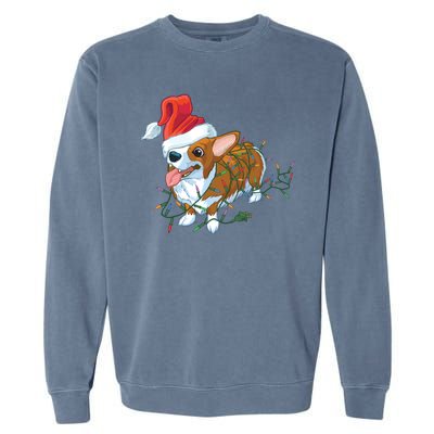 Funny Tangled Christmas Lights Corgi Dog Garment-Dyed Sweatshirt