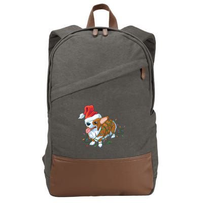 Funny Tangled Christmas Lights Corgi Dog Cotton Canvas Backpack