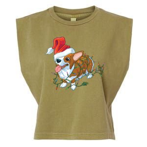 Funny Tangled Christmas Lights Corgi Dog Garment-Dyed Women's Muscle Tee