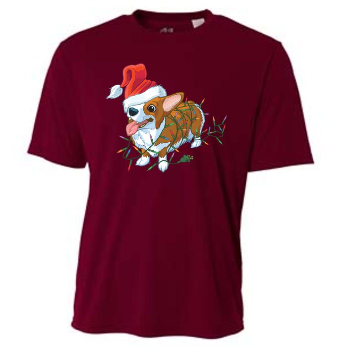 Funny Tangled Christmas Lights Corgi Dog Cooling Performance Crew T-Shirt