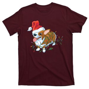 Funny Tangled Christmas Lights Corgi Dog T-Shirt