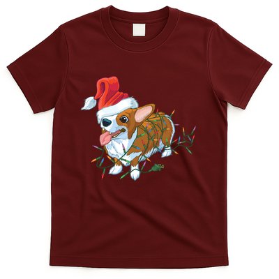 Funny Tangled Christmas Lights Corgi Dog T-Shirt