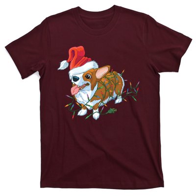 Funny Tangled Christmas Lights Corgi Dog T-Shirt