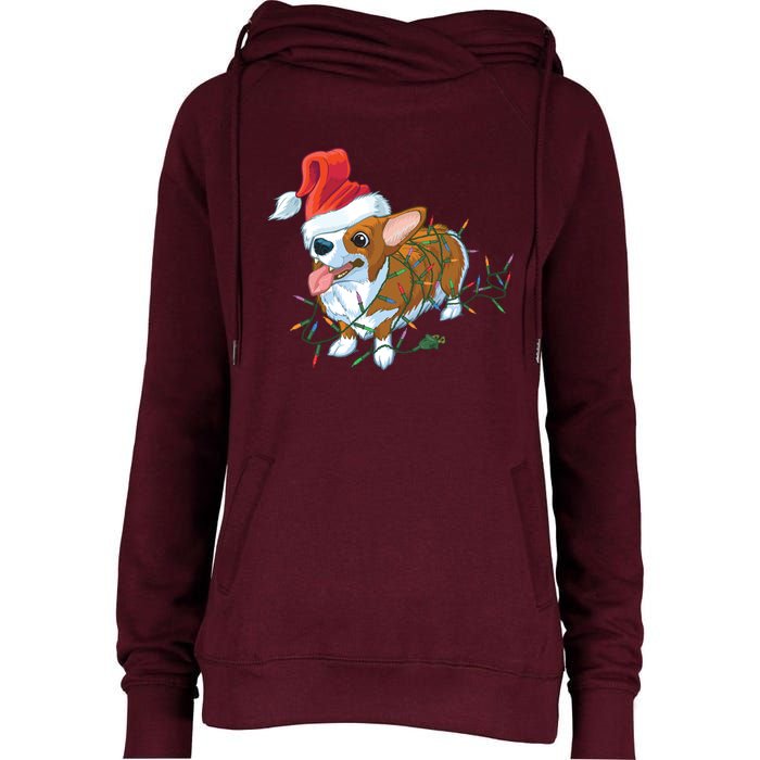 Funny Tangled Christmas Lights Corgi Dog Womens Funnel Neck Pullover Hood