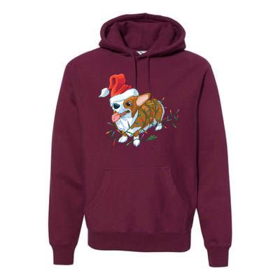 Funny Tangled Christmas Lights Corgi Dog Premium Hoodie