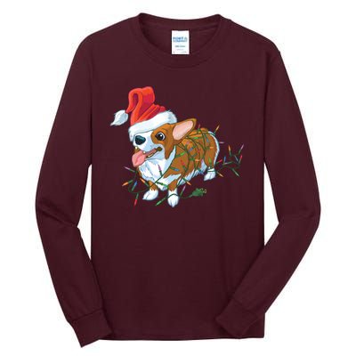 Funny Tangled Christmas Lights Corgi Dog Tall Long Sleeve T-Shirt