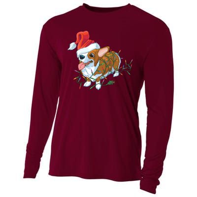 Funny Tangled Christmas Lights Corgi Dog Cooling Performance Long Sleeve Crew