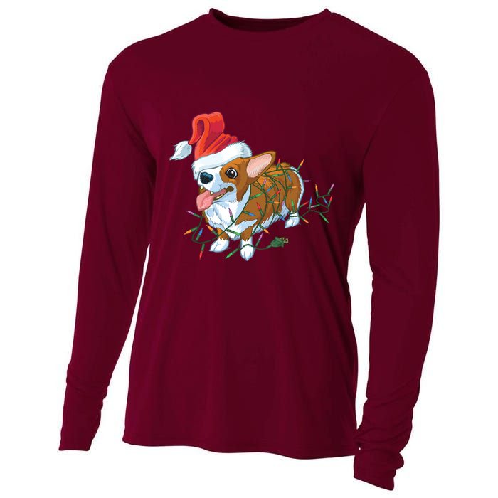 Funny Tangled Christmas Lights Corgi Dog Cooling Performance Long Sleeve Crew