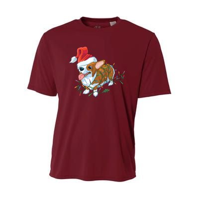 Funny Tangled Christmas Lights Corgi Dog Youth Performance Sprint T-Shirt