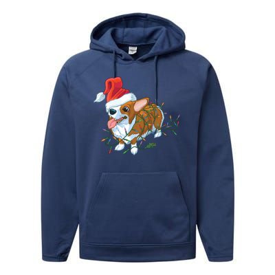 Funny Tangled Christmas Lights Corgi Dog Performance Fleece Hoodie