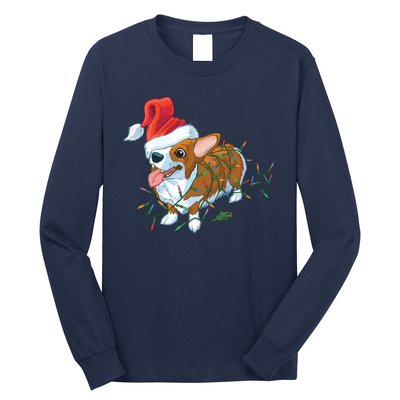 Funny Tangled Christmas Lights Corgi Dog Long Sleeve Shirt