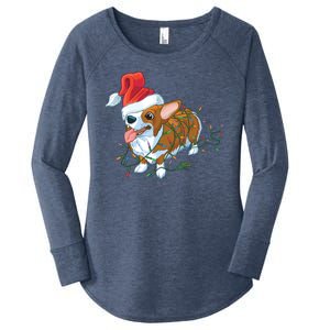 Funny Tangled Christmas Lights Corgi Dog Women's Perfect Tri Tunic Long Sleeve Shirt