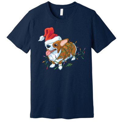 Funny Tangled Christmas Lights Corgi Dog Premium T-Shirt