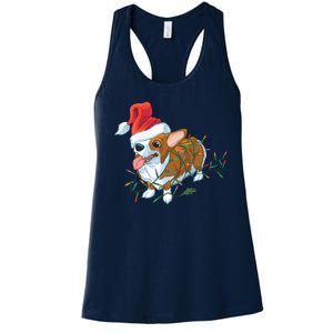 Funny Tangled Christmas Lights Corgi Dog Women's Racerback Tank