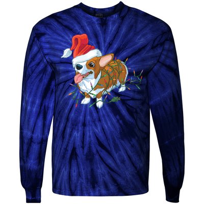 Funny Tangled Christmas Lights Corgi Dog Tie-Dye Long Sleeve Shirt