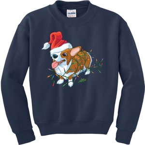 Funny Tangled Christmas Lights Corgi Dog Kids Sweatshirt