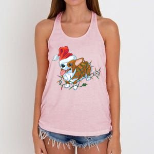 Funny Tangled Christmas Lights Corgi Dog Women's Knotted Racerback Tank